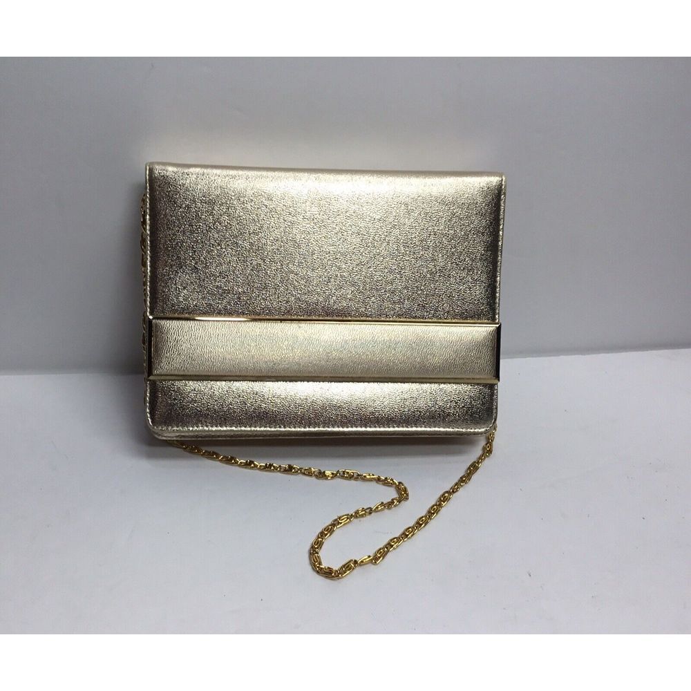 Vintage‎ Miss Lewis gold purse Handbag clutch shoulder bag gold chain Strap